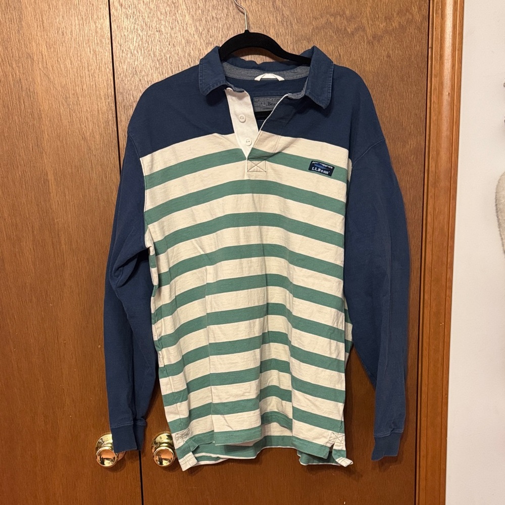 L.L. Bean Traditional Fit Shirt in Denim Blue and Cream